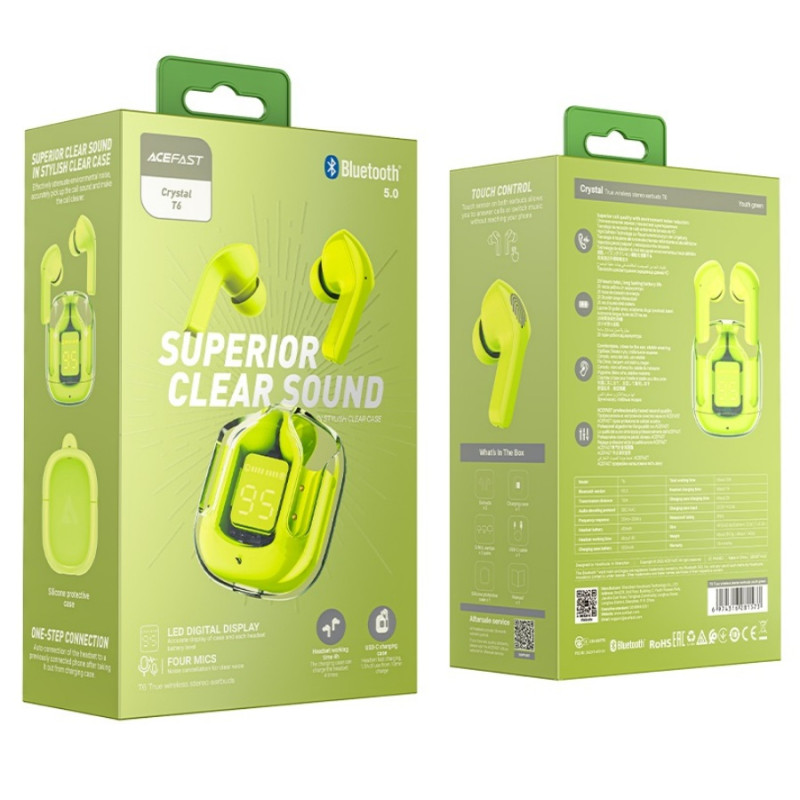 Наушники Acefast T6 Bluetooth 5.3, Youth Green