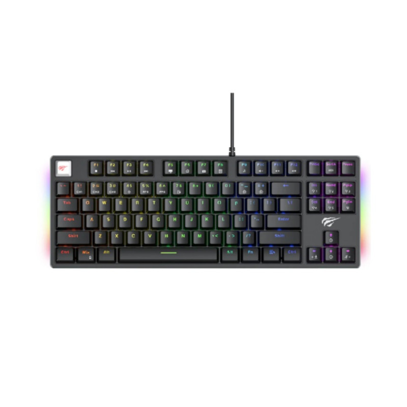 Gaming Keyboard Havit KB892L, Mechanical, Tacticle SW, 87 Keys, Fn keys, RGB, 1.8m, USB, EN, Black