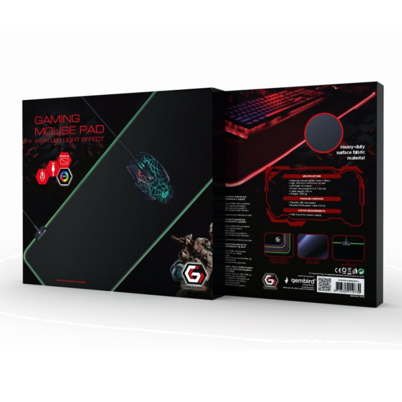 Коврик для мыши Gembird MP-GAMELED-L, Black