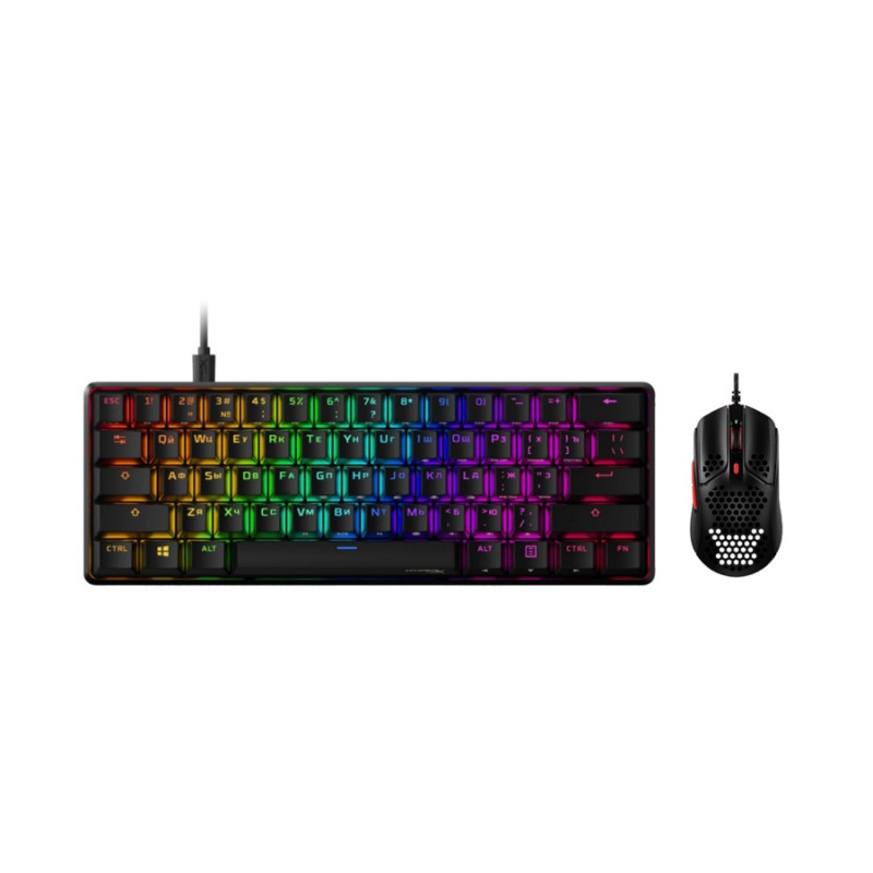 Набор Gaming 1, клавиатура HyperX Alloy Origins 60 RGB, красный ключевой переключатель HyperX, черный, 4P5N0AA#ACB + мышь HyperX Pulsefire Haste, черный/красный, 4P5E3A