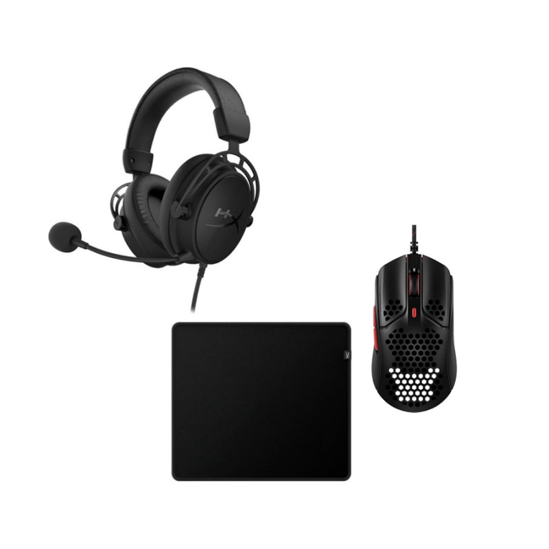 Комплект Gaming 3, наушники HyperX Cloud Alpha S Blackout, черный + мышь HyperX Pulsefire Haste, черный/красный + коврик для мыши HyperX Pulsefire Mat L, черный