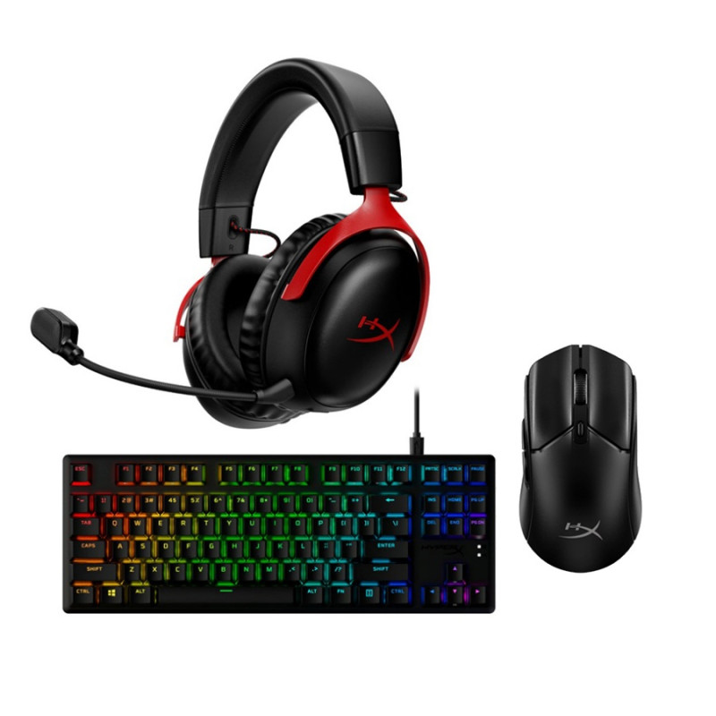 Комплект Gaming 6, наушники HyperX Cloud III, черный/красный + мышь HyperX Pulsefire Haste 2 Core, черный + клавиатура HyperX Alloy Origins Core PBT, цвет морской волны