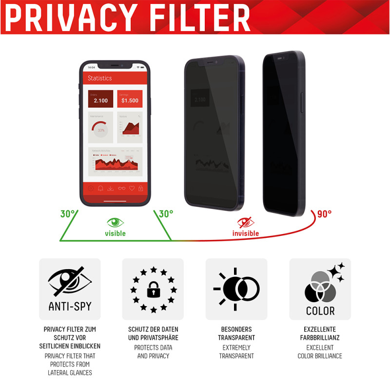 Стекло Privacy Glass FC Apple iPhone 12/12 Pro, полное защитное стекло, Eco-Frame, Acc