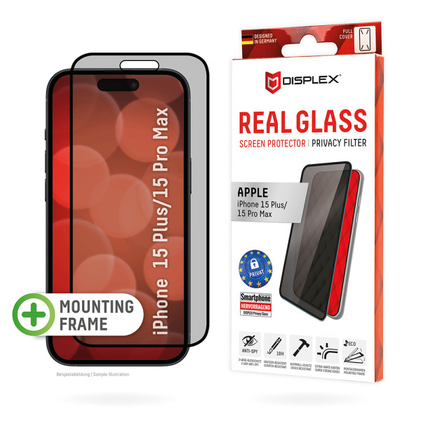 Privacy Glass FC Apple iPhone 15 Plus/15Pro Max, Full Cover-Glas, Eco-Frame, Acc