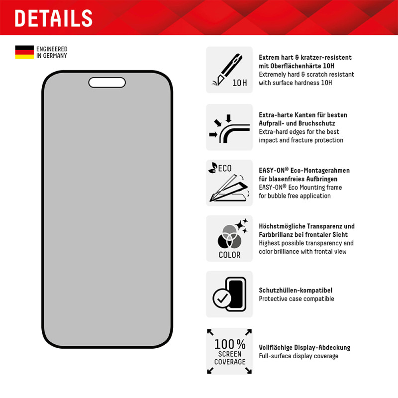 Стекло Privacy Glass FC Apple iPhone 15 Plus/15Pro Max, полное защитное стекло, Eco-Frame, Acc