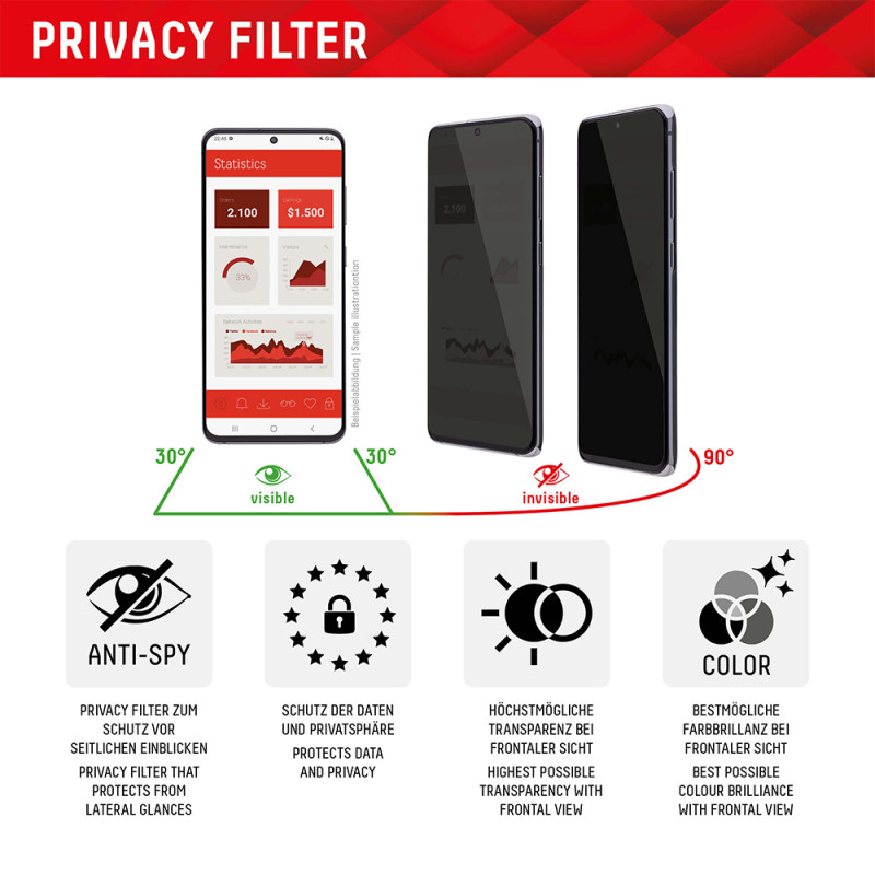 Стекло Privacy Glass FC Samsung Galaxy S22+/S23+, полное защитное стекло, Eco-Frame, Acc
