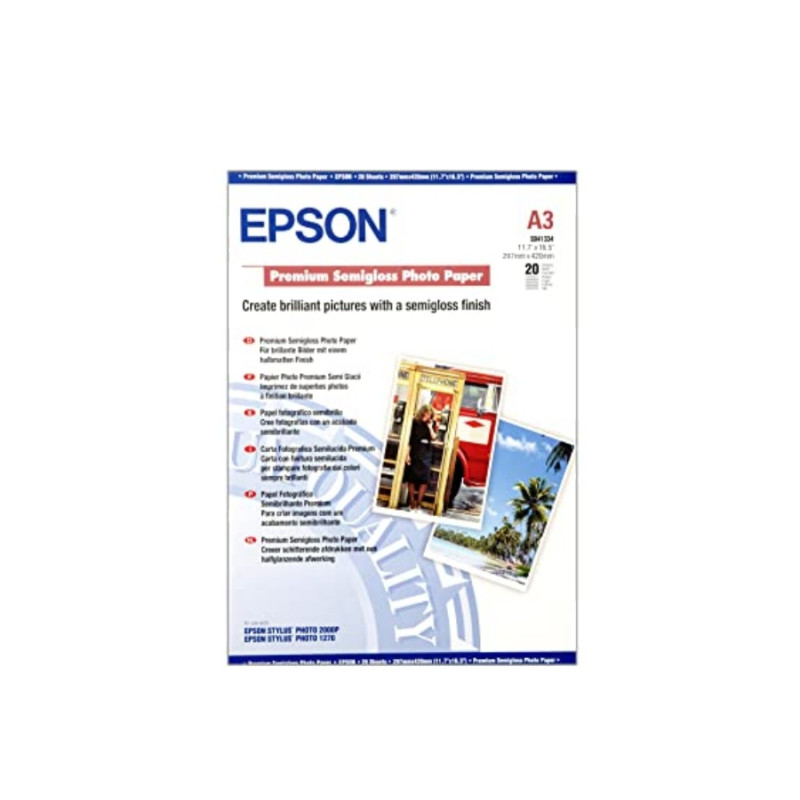 Фотобумага Epson Premium Semigloss A3 C13S041334, 20 шт.