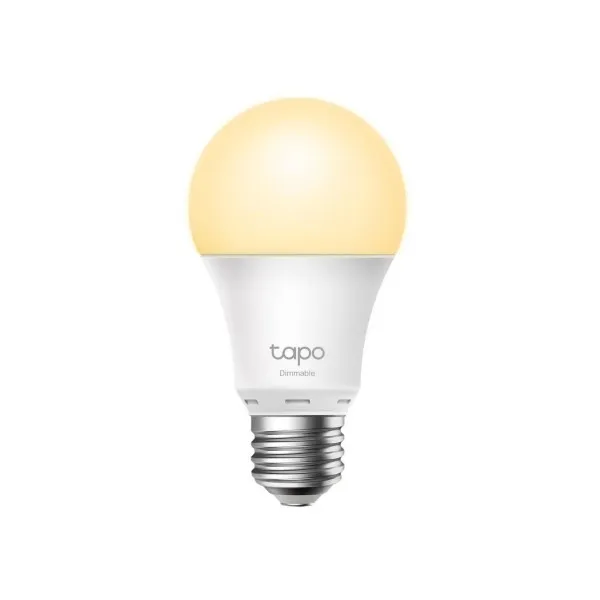 TP-LINK Tapo L510E, умная светодиодная лампа Wi-Fi E27 с регулировкой яркости, белая, цветовая температура 2700K, номинальная мощность 8 Вт, 806 люмен, 15 000 часов, угол раскрытия луча 220°, дистанционное управление по Wi-Fi, регулировка яркости, Яндекс 