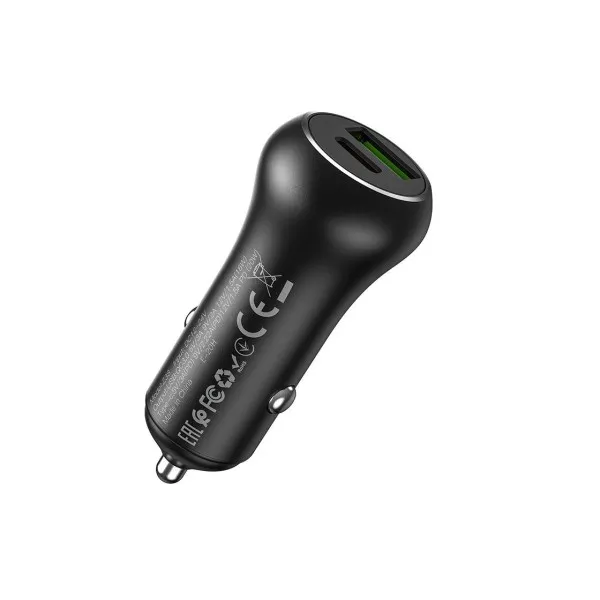 USB Car Charger - HOCO "Z38 Resolute", 1 x USB + 1 x USB-C charger, USB-A: 18W / USB-C: 20W, Total output: 38W, up to PD3.0 / QC3.0, Black