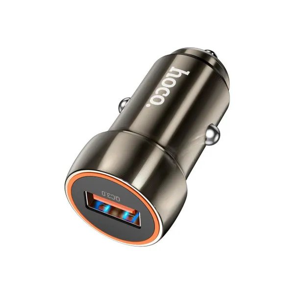 USB Car Charger - HOCO "Z46 Blue shield", 1 x USB charger, Total output: 18W, up to PD3.0 / QC3.0, Metal, Gray