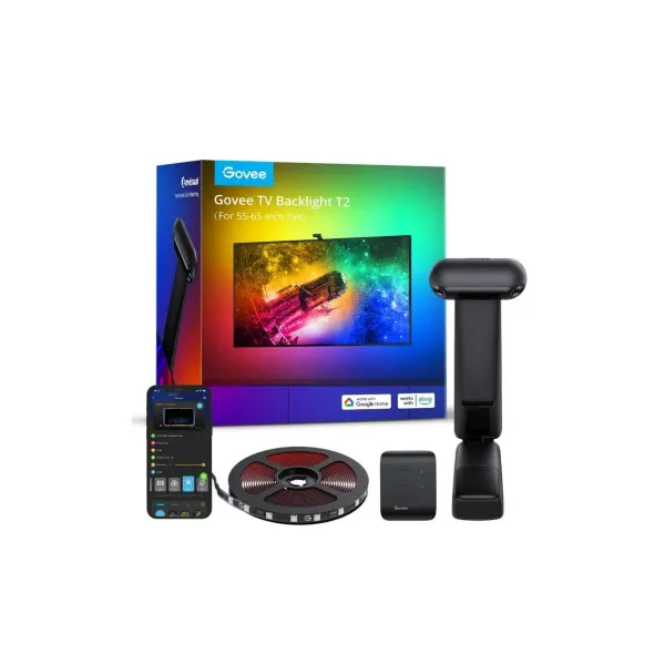 TV Light Strip  GOVEE RGBIC Envisual TV Backlight T2 with Dual Cameras (75”-85”), Wi-Fi + BT, Multicolor, Zonal 