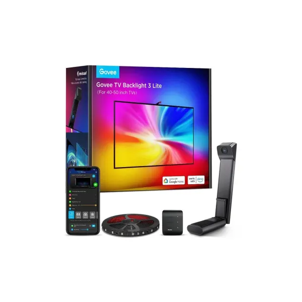 TV Light Strip  GOVEE RGBIC TV Backlight 3 Lite (40”-50”), Wi-Fi + BT, Multicolor, Zonal Color Control, Voice 