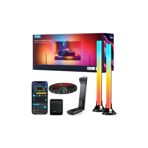 TV Light Strip  GOVEE RGBICW TV Backlight 3 Lite Kit (55”-65” + Light Bars 40”-70”), Wi-Fi + BT, Multicolor + Extra