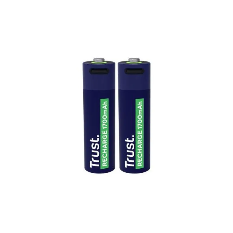 Аккумуляторная батарея Trust USB-C AA 1700 мАч, до 800 циклов зарядки, зарядка 100% за 2 часа, 2 шт. в упаковке
