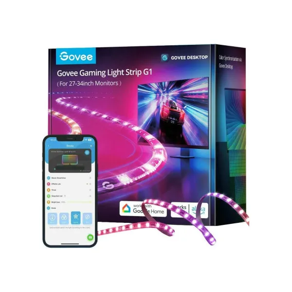 Monitor Light Strip  GOVEE RGB Gaming Light Strip G1 (27”-34”), Wi-Fi + BT, Multicolor, App, Music Mode, No Hub 