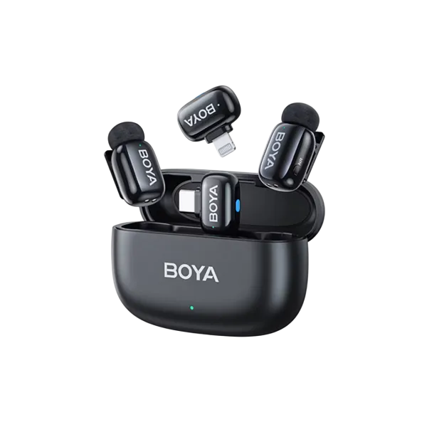 Microphone Wireless Boya Mini 2-01 Ultracompact (2 TX+ 2RX USB-C plug+ Lightning Plug + Charging case), Black