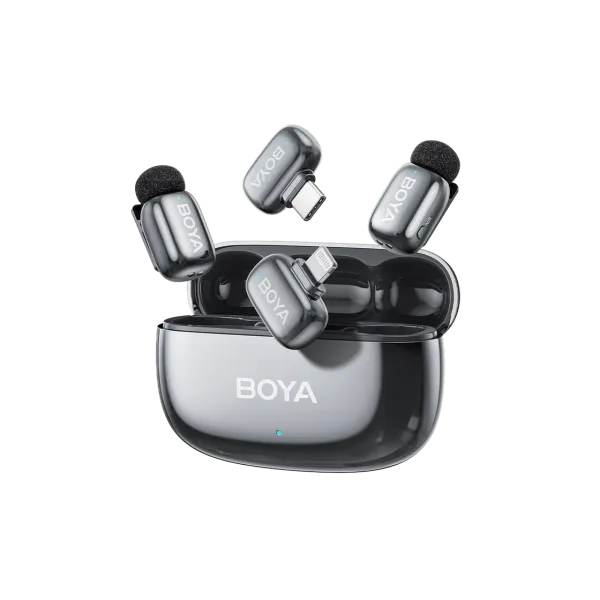 Microphone Wireless Boya Mini 2-01 Ultracompact (2 TX+ 2RX USB-C plug+ Lightning Plug + Charging case), Space Gray