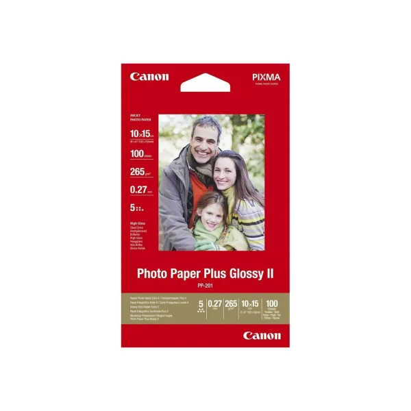 Paper Canon PP-201 Glossy II Photo Paper Plus, 4X6", 100 Sheets
