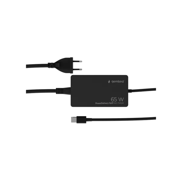 Зарядное устройство для ноутбука Gembird, PowerDelivery GaN Type-C мощностью 65 Вт, черное, NPA-AC-PDQC65-01