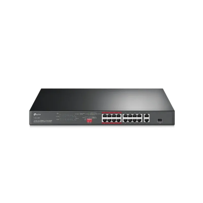 16-портовый 10/100M коммутатор TP-Link PoE+, TL-SL1218P, 2xGbit, 1xSFP combo, бюджет 150 Вт, 1U 19", сталь