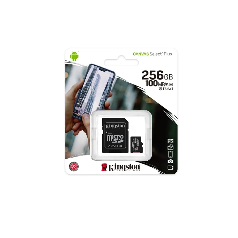 Карта памяти MicroSD 256 GB Kingston Canvas Select Plus, Class 10 UHS-I (U3), SD Adapter (SDCS2/256GB)
