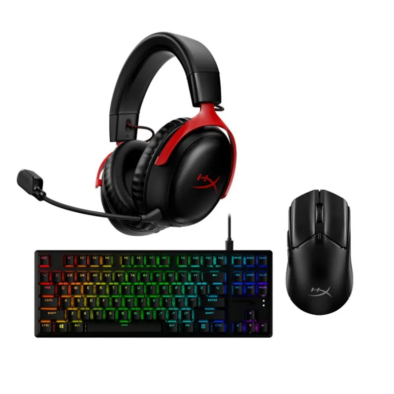 Комплект Gaming 6, наушники HyperX Cloud III, черный/красный + мышь HyperX Pulsefire Haste 2 Core, черный + клавиатура HyperX Alloy Origins Core PBT, цвет морской волны