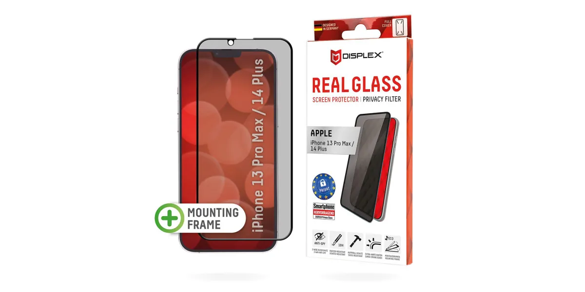 Privacy Glass FC Apple iPhone 13 Pro Max/14 Plus, Full Cover-Glas, Eco-Frame, Acc