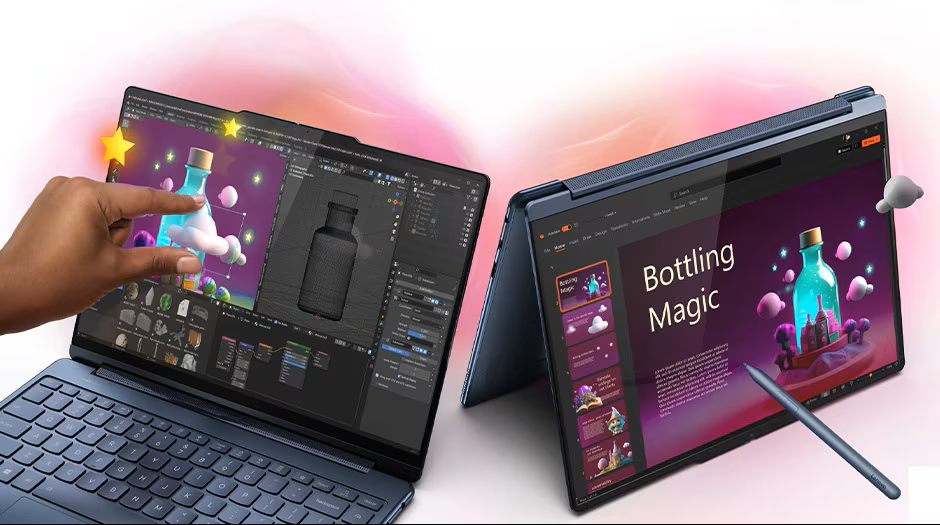 Lenovo Yoga 9i Gen 10 Aura Edition 14, mod 2‑în‑1 tent cu stylus
